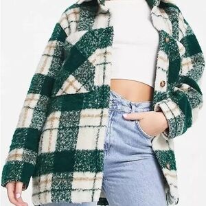Abercrombie Plaid Green & Cream Women's Jacket Shacket Oversized